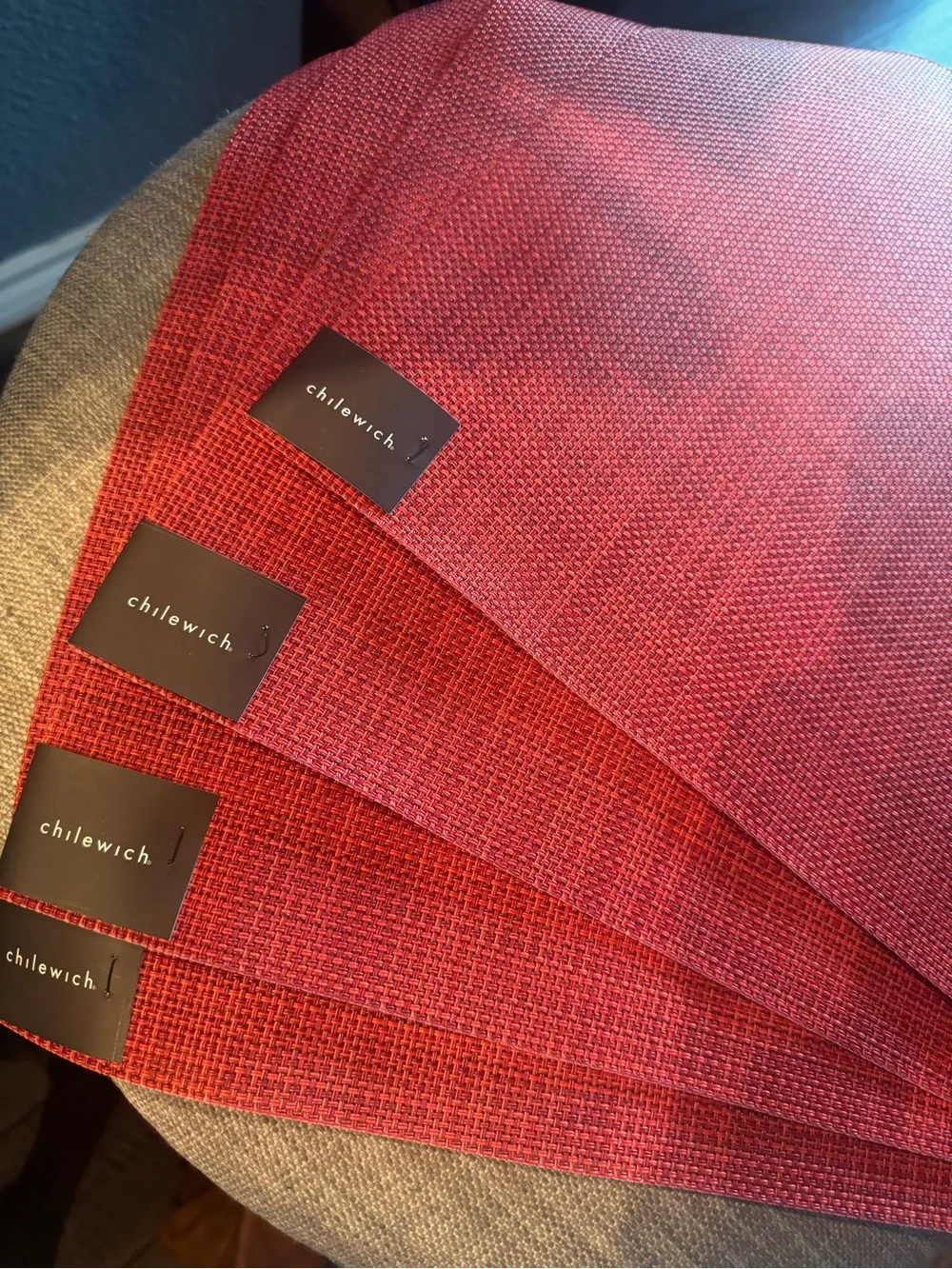 Chilewich Mini Basketweave Placemats In Scarlet - Set Of 4 - Easy Care Woven Tab